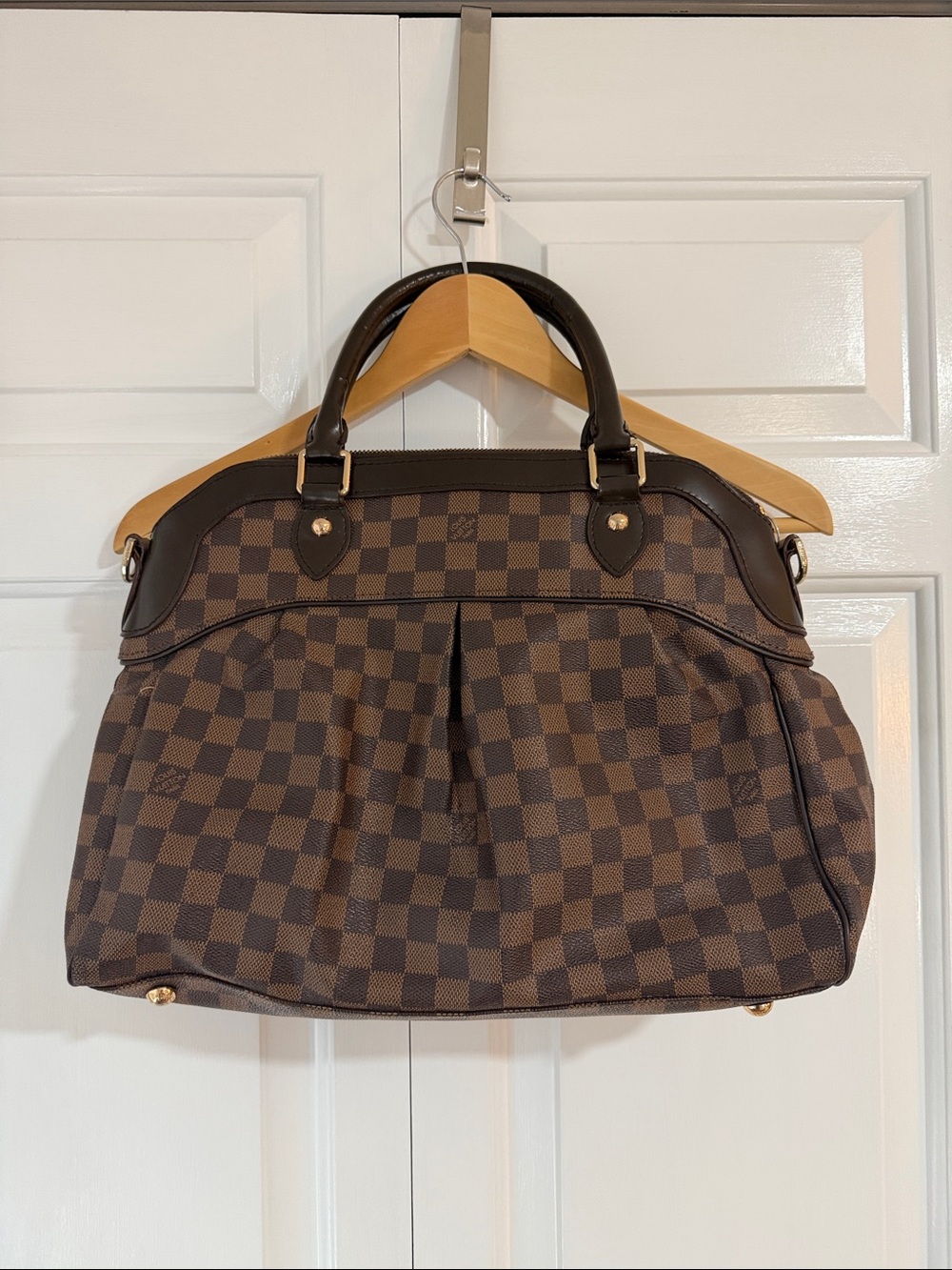 Designer-Style Brown Checkered Tote Bag